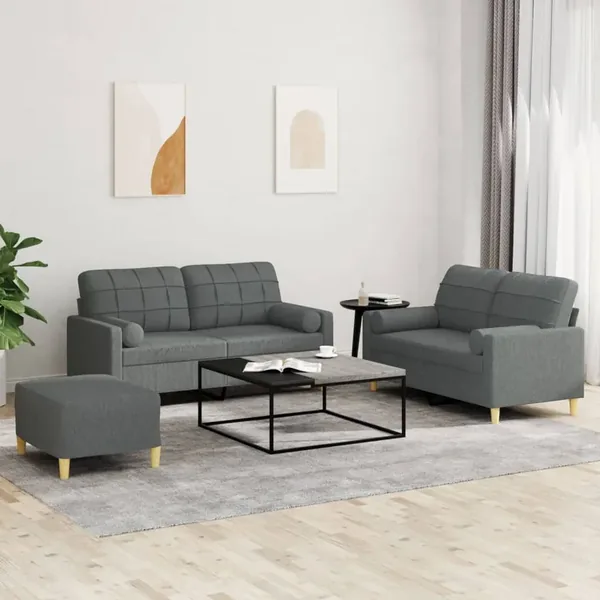 Ensemble de canapés 3 pcs coussins gris foncé tissu