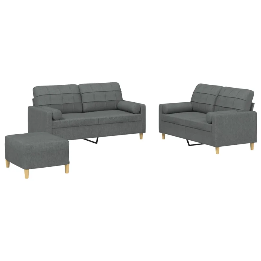 Ensemble de canapés 3 pcs coussins gris foncé tissu - 2