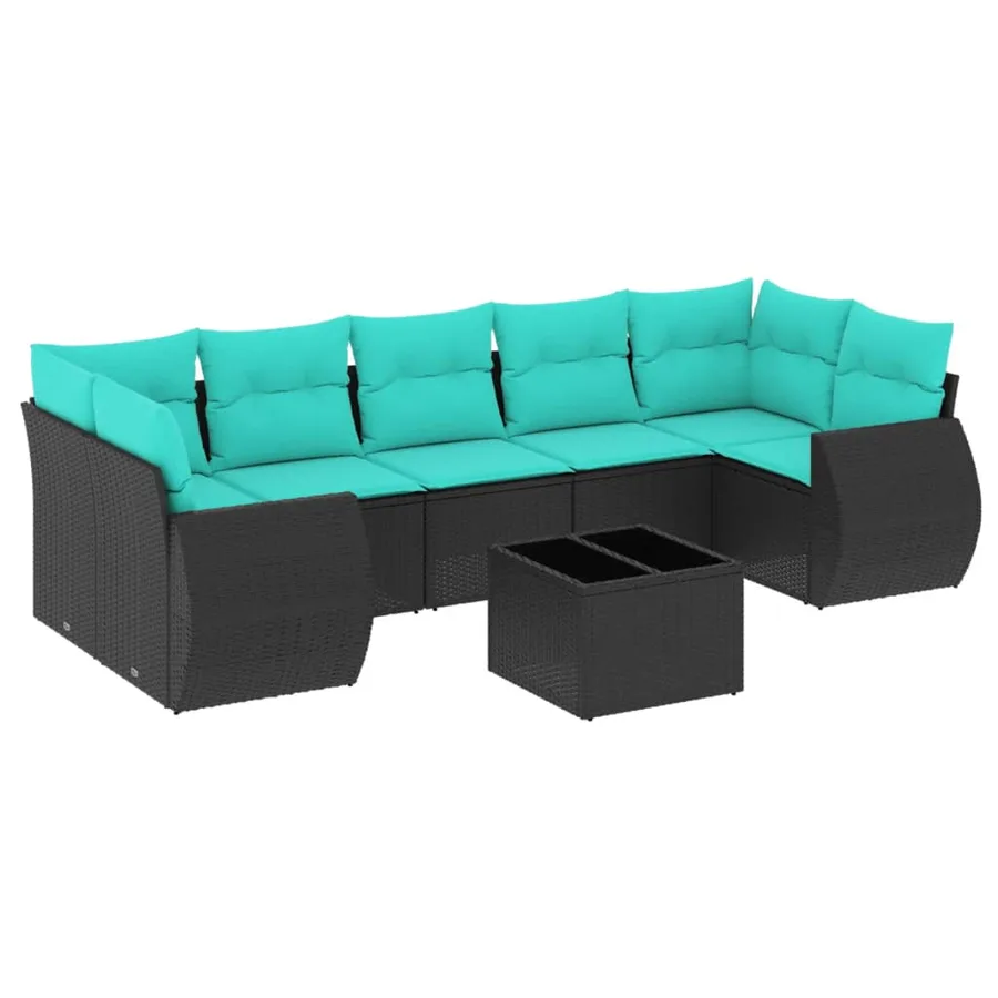 Ensemble de canapé de jardin 8 pcs avec coussins noir résine tressée - 2