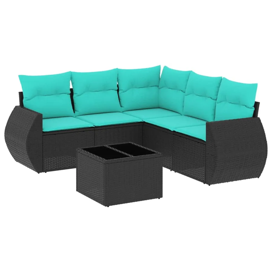 Ensemble de canapé de jardin 6 pcs avec coussins noir résine tressée - 2
