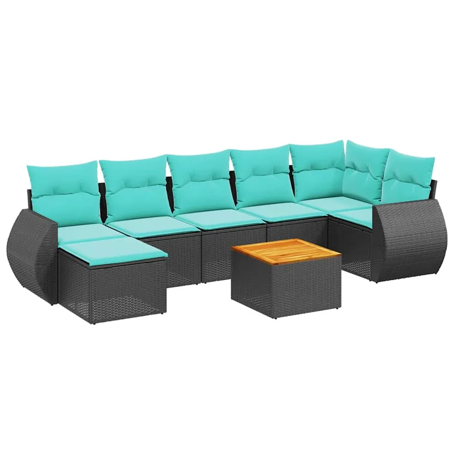 Ensemble de canapé de jardin 8 pcs avec coussins noir résine tressée - 2