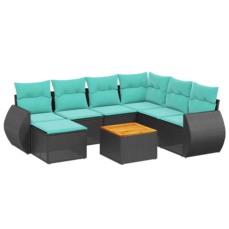 Ensemble de canapé de jardin 8 pcs avec coussins noir résine tressée - 2