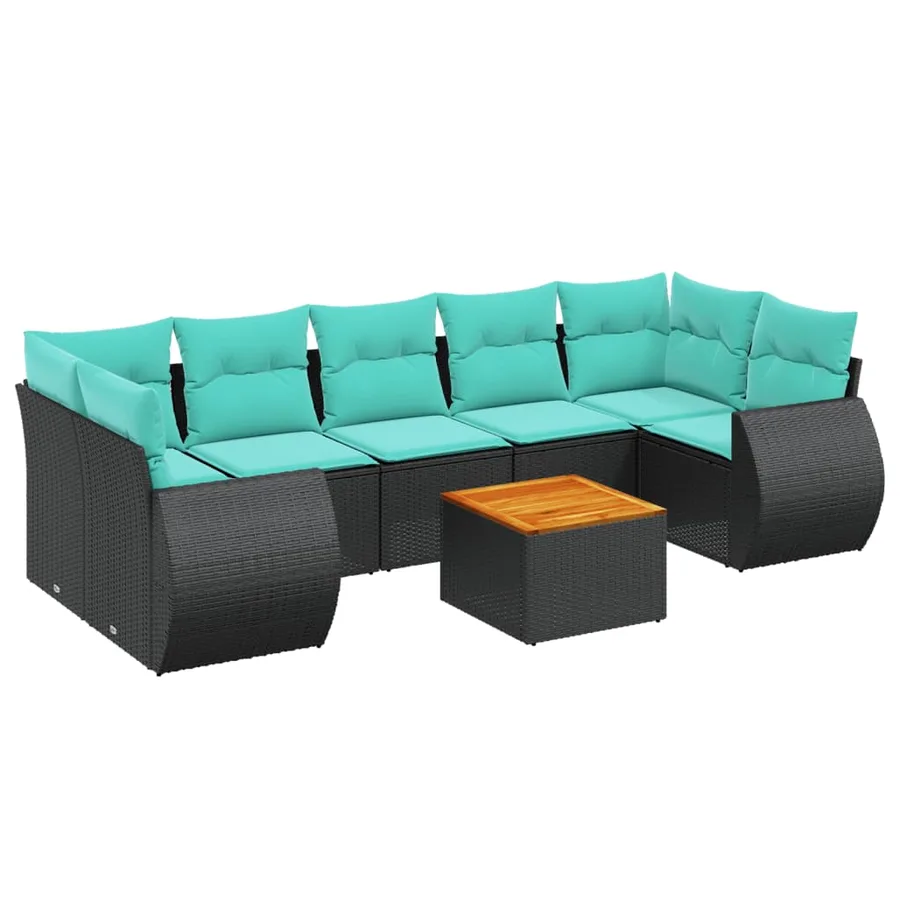 Ensemble de canapé de jardin 8 pcs avec coussins noir résine tressée - 2