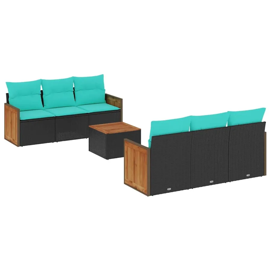Ensemble de canapé de jardin 7 pcs avec coussins noir résine tressée - 2