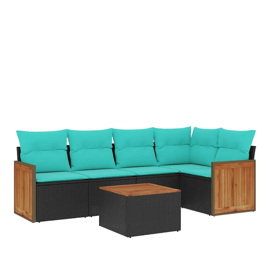 Ensemble de canapé de jardin 6 pcs avec coussins noir résine tressée - 2