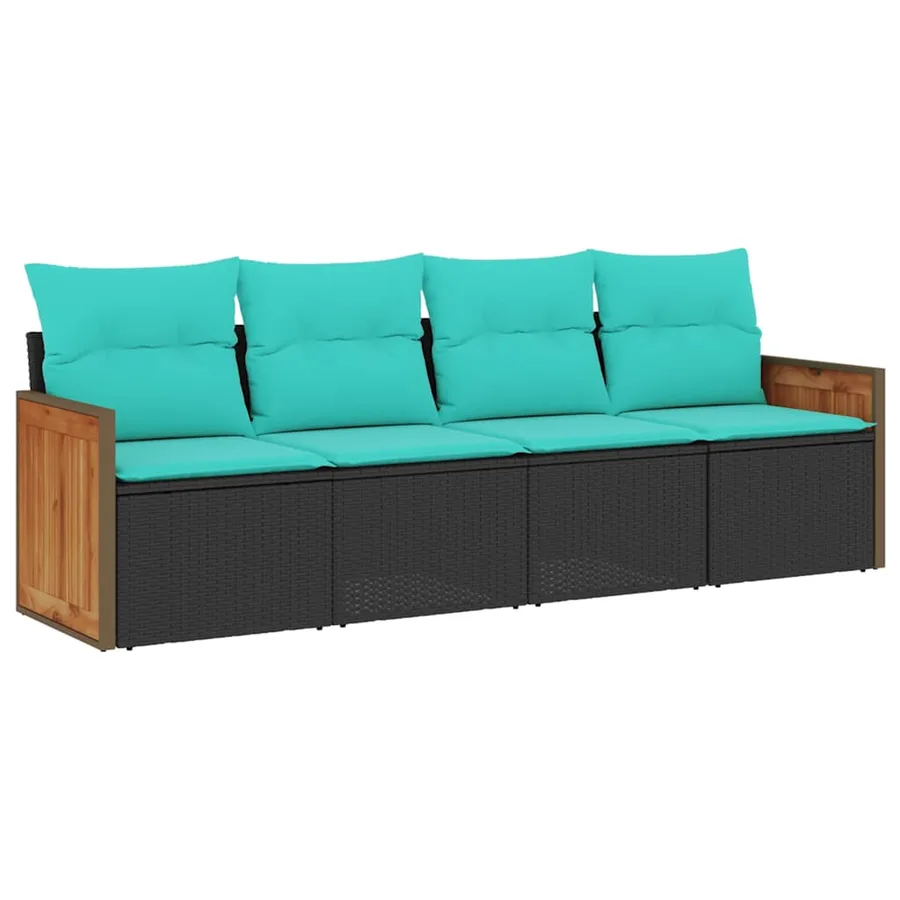 Salon de jardin 4 pcs avec coussins noir résine tressée - 2