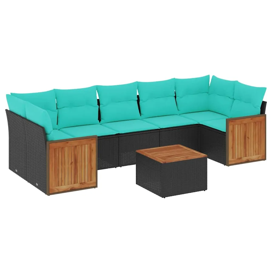 Ensemble de canapé de jardin 8 pcs avec coussins noir résine tressée - 2