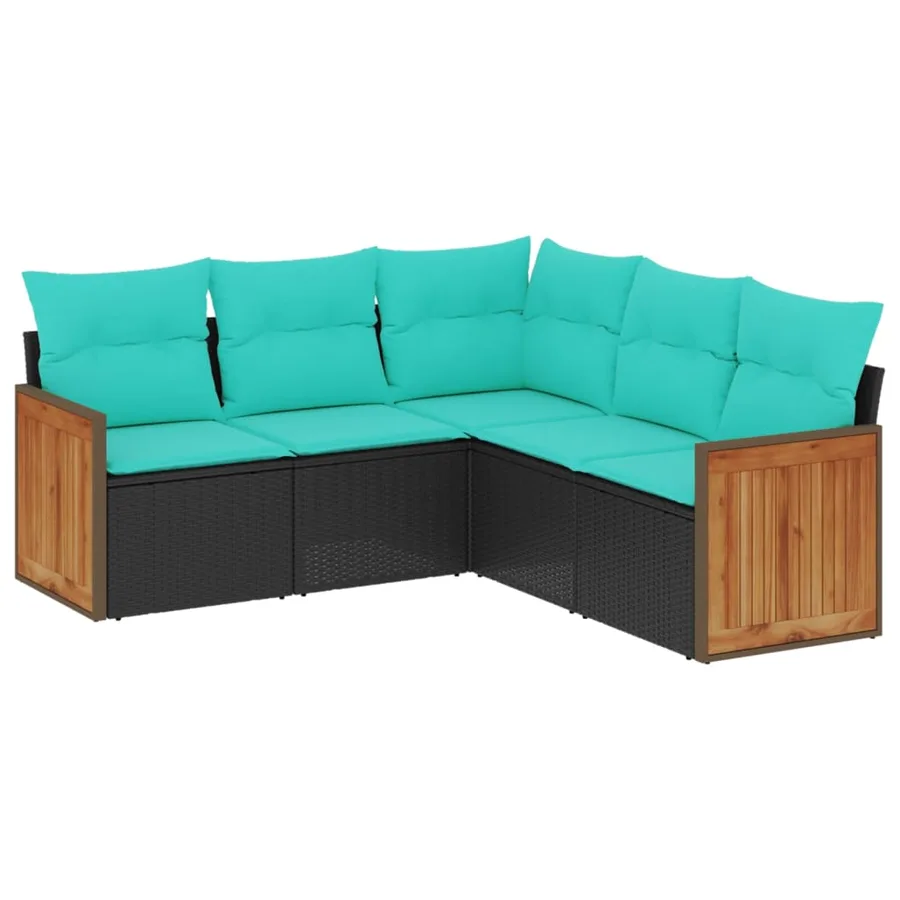 Salon de jardin 5 pcs avec coussins noir résine tressée - 2
