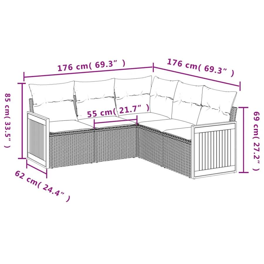 Salon de jardin 5 pcs avec coussins noir résine tressée - 7