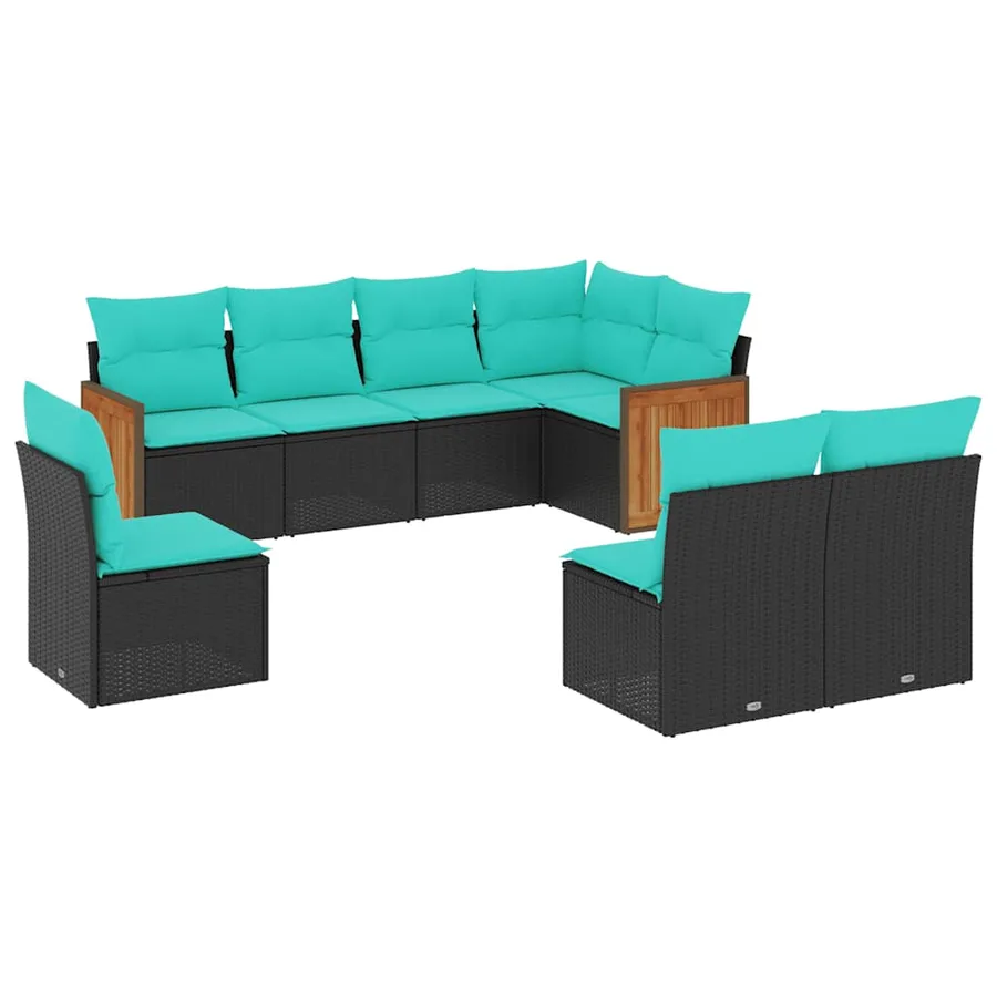 Salon de jardin 8 pcs avec coussins noir résine tressée - 2