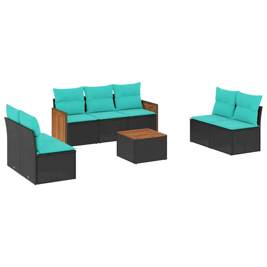 Ensemble de canapé de jardin 8 pcs avec coussins noir résine tressée - 2