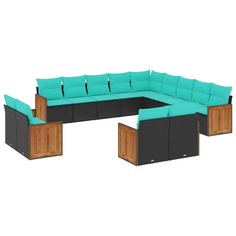 Ensemble de canapé de jardin 13 pcs avec coussins noir résine tressée - 2