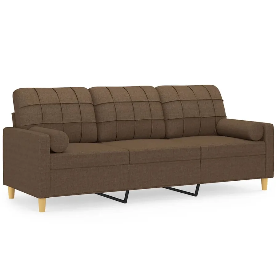 Canapé 3 places avec oreillers décoratifs marron 180 cm tissu - 2