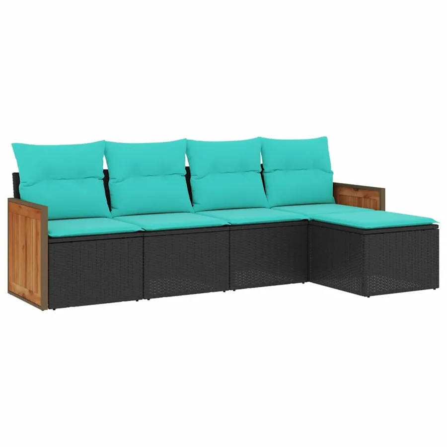 Salon de jardin 5 pcs avec coussins noir résine tressée - 2