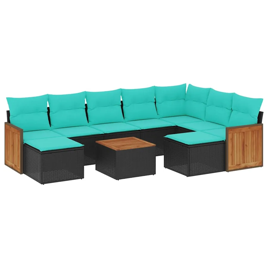 Ensemble de canapé de jardin 10 pcs avec coussins noir résine tressée - 2