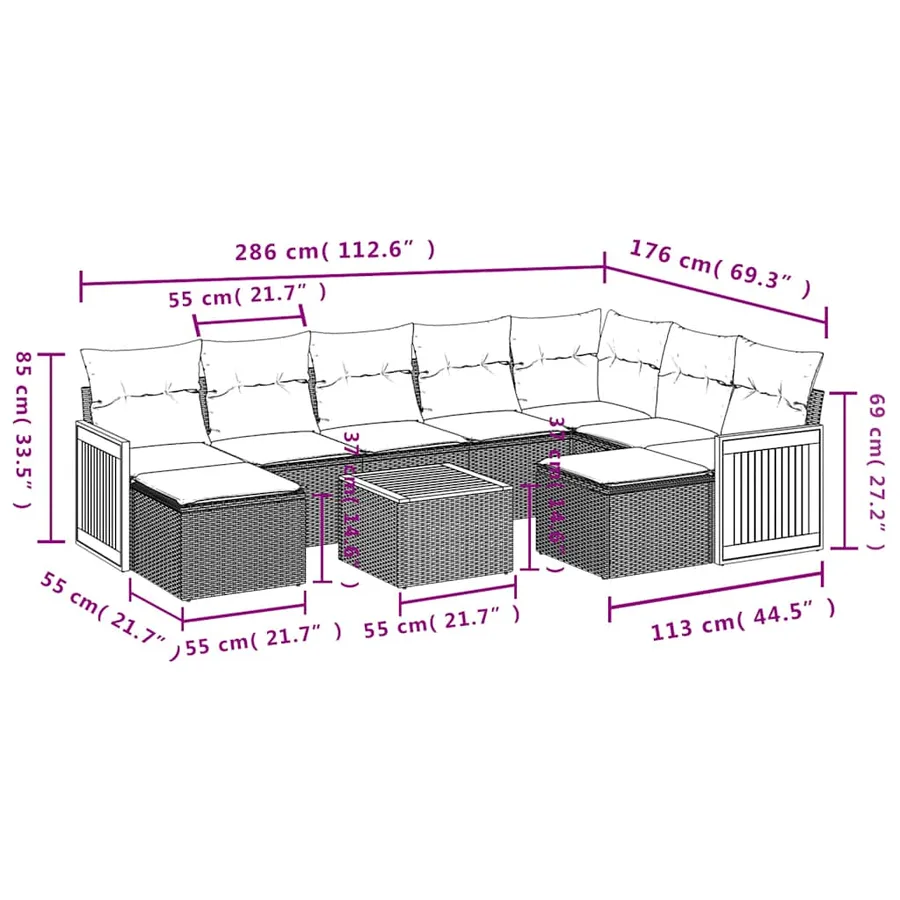 Ensemble de canapé de jardin 10 pcs avec coussins noir résine tressée - 9