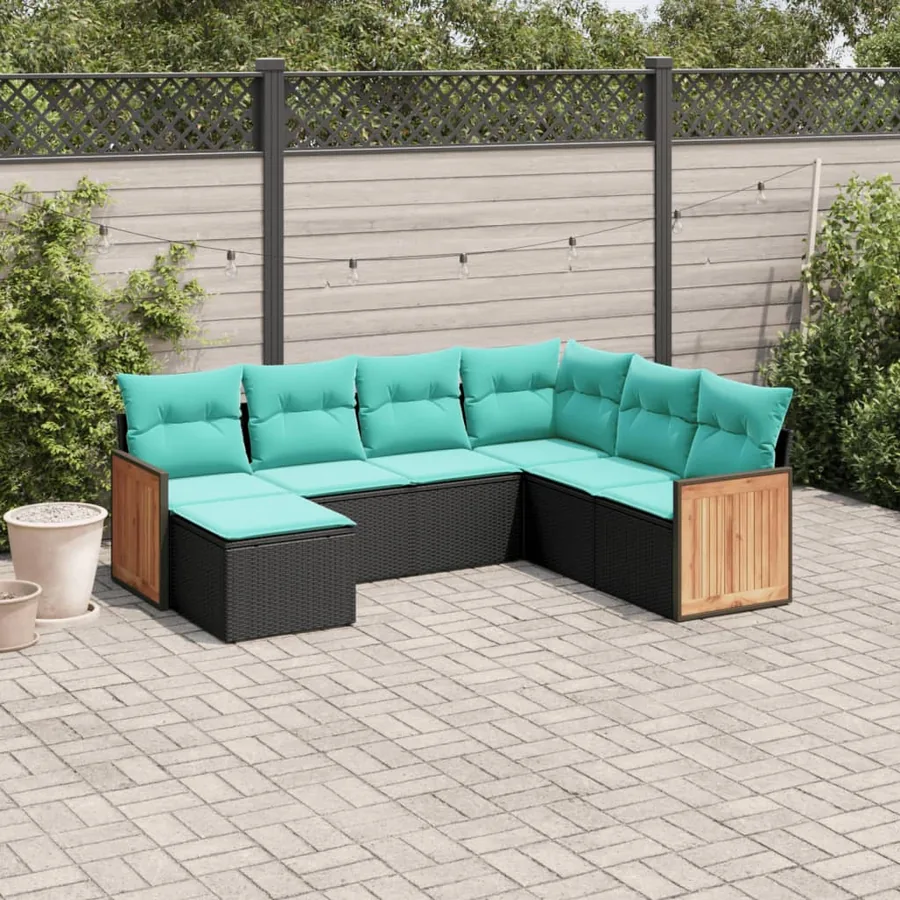 Salon de jardin 7 pcs avec coussins noir résine tressée 62 x 62 x 69 cm - 56,4 kg