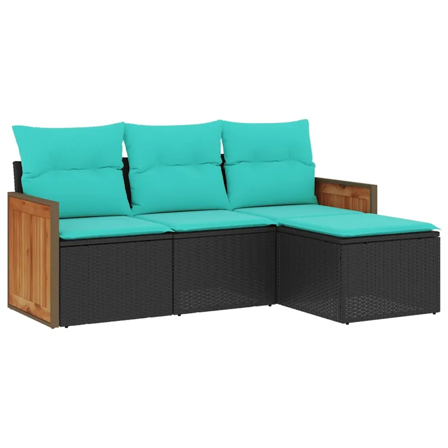 Salon de jardin 4 pcs avec coussins noir résine tressée - 2