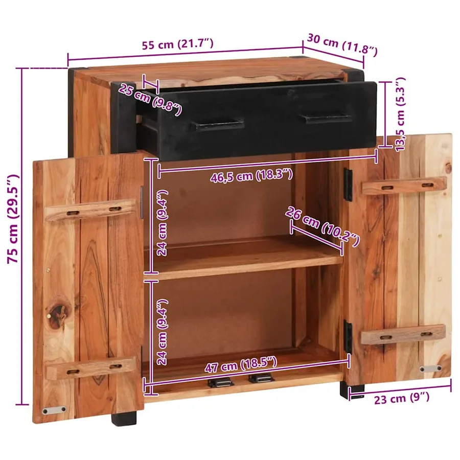 Buffet avec tiroir Marron 55 x 30 x 75 cm Bois d'Acacia Massif - 12
