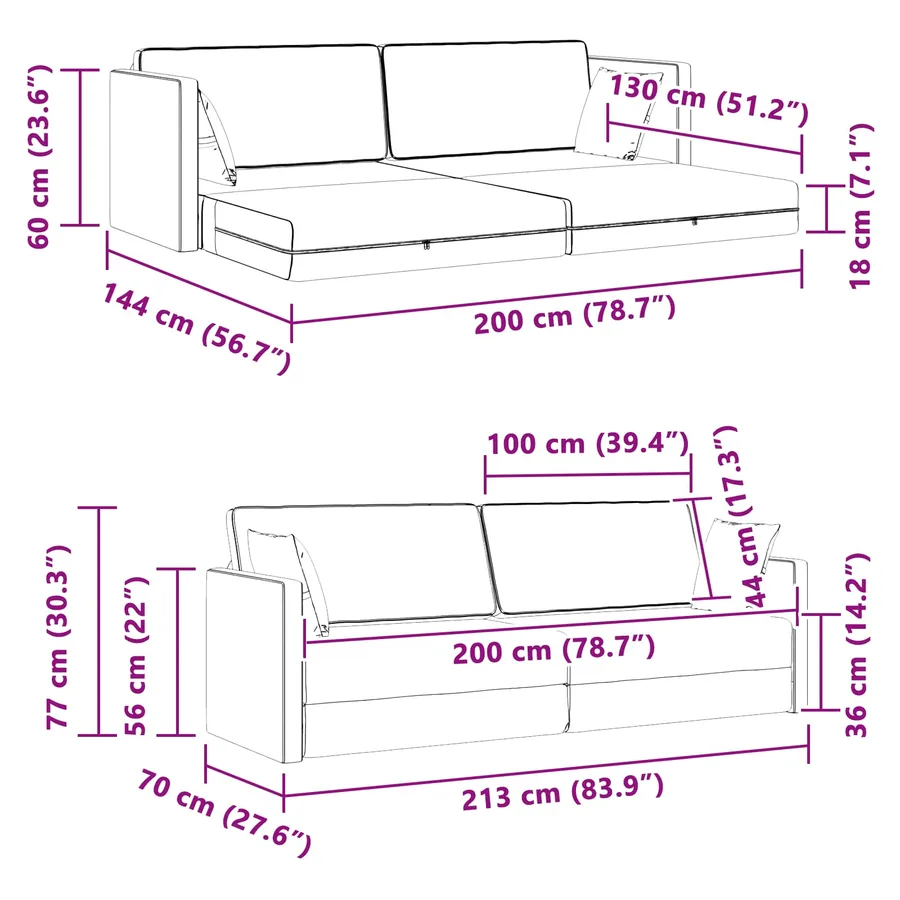 Canapé-lit au sol Jaune 213 x 70 x 77 cm Velours - 12