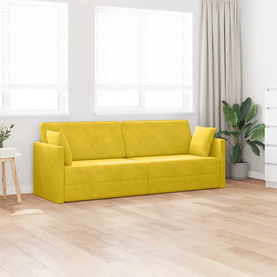 Canapé-lit au sol Jaune 213 x 70 x 77 cm Velours - 3
