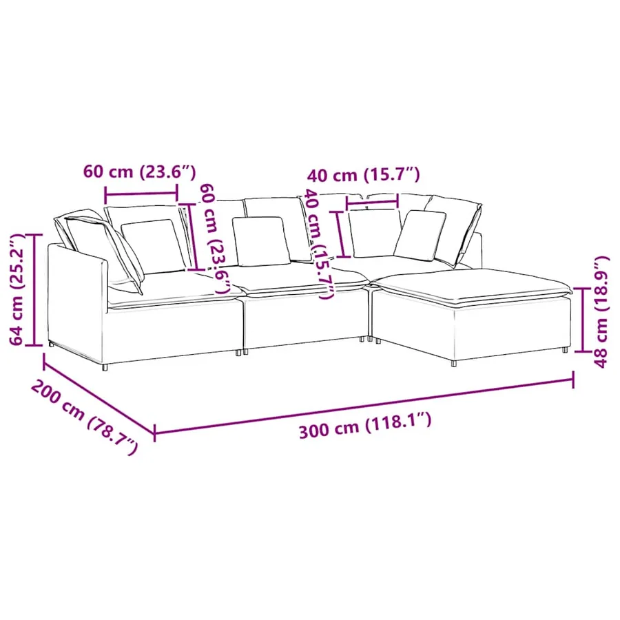 Canapé modulable avec repose-pieds et coussins en tissu gris clair - 12