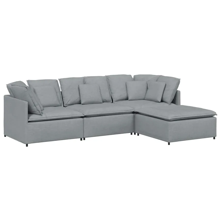 Canapé modulable avec repose-pieds et coussins en tissu gris clair - 2