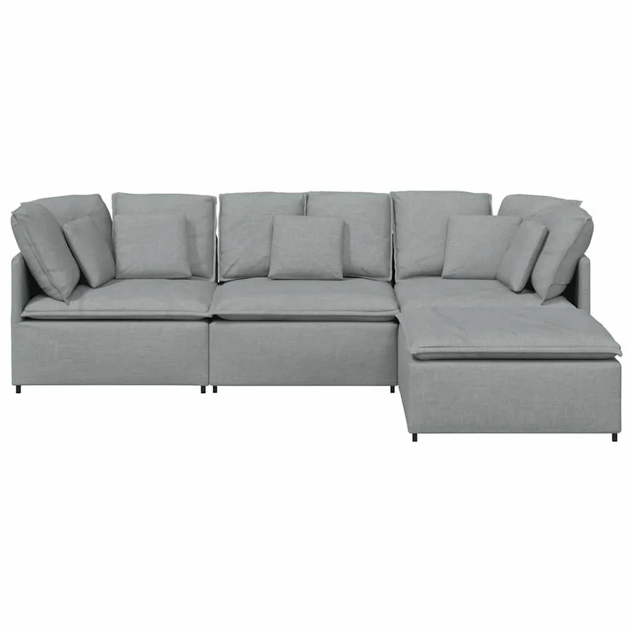 Canapé modulable avec repose-pieds et coussins en tissu gris clair - 6