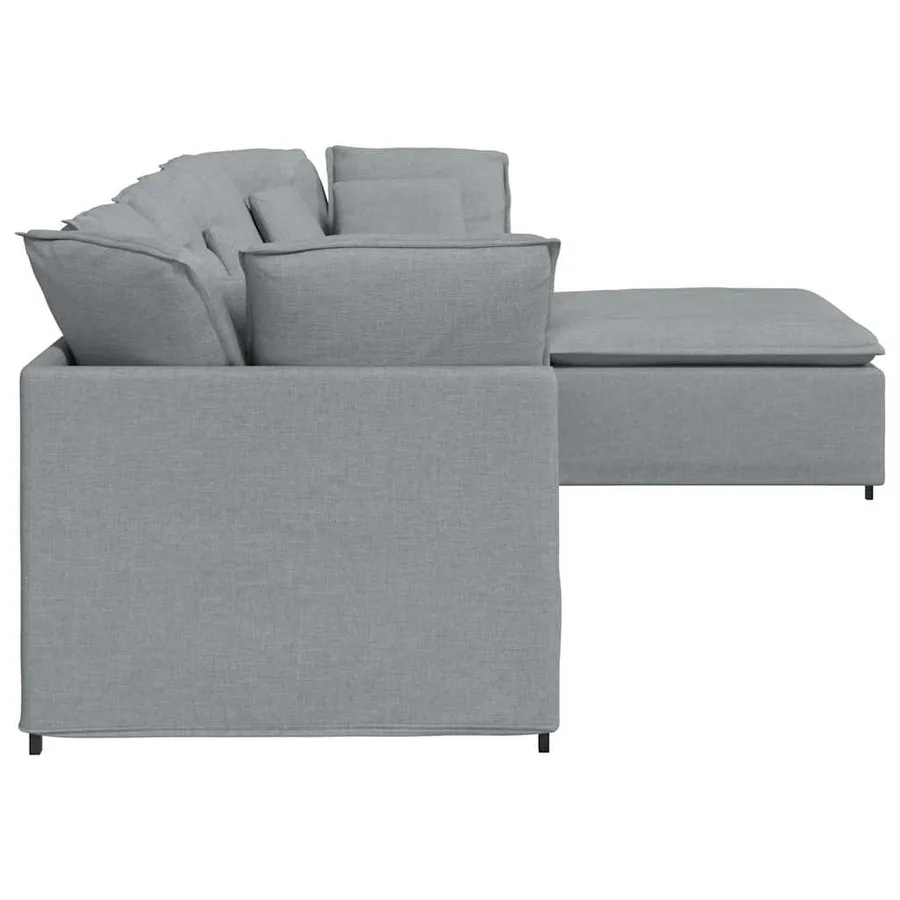 Canapé modulable avec repose-pieds et coussins en tissu gris clair - 7