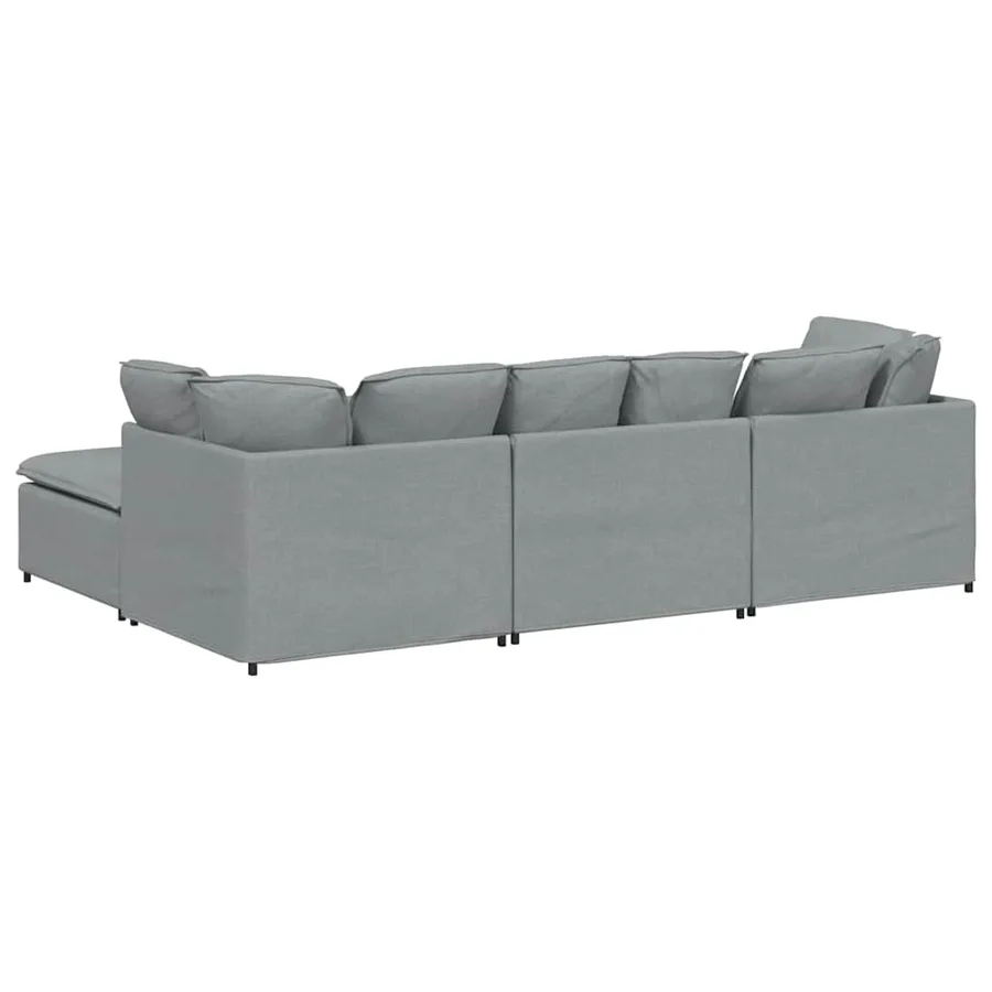 Canapé modulable avec repose-pieds et coussins en tissu gris clair - 8