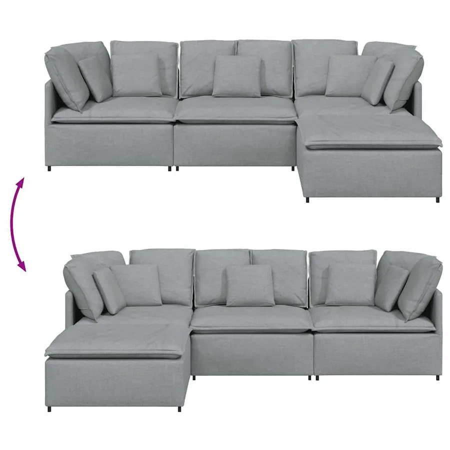 Canapé modulable avec repose-pieds et coussins en tissu gris clair - 9