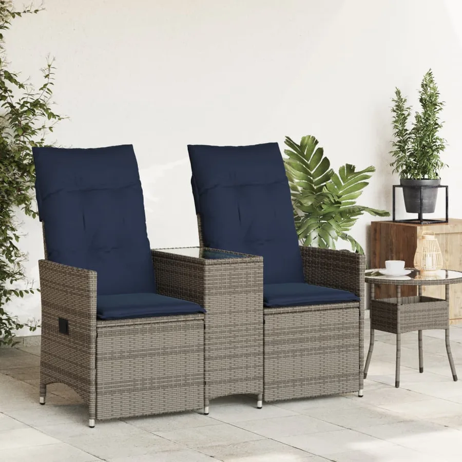 Canapé de jardin inclinable 2 places avec Table en résine tressée grise - 3