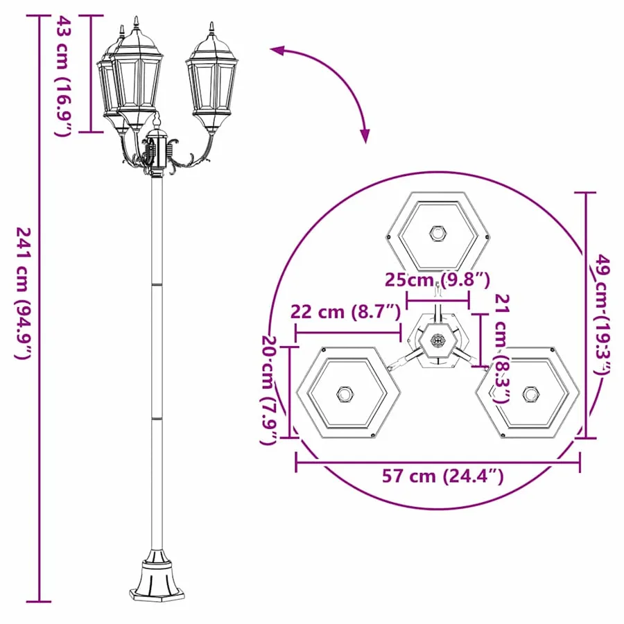 Lumière de jardin Bronze 57 x 49 x 241 cm Aluminium et verre - 9