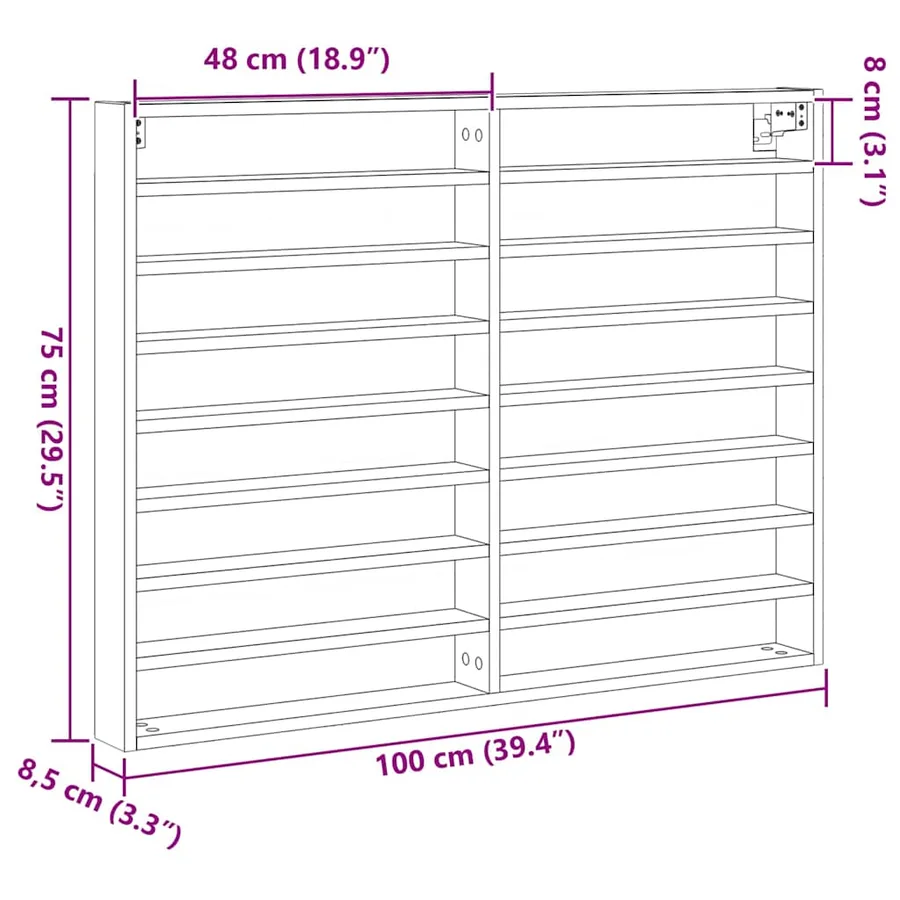 Vitrine Bois ancien 100 x 8,5 x 75 cm Bois d'ingénierie - 11
