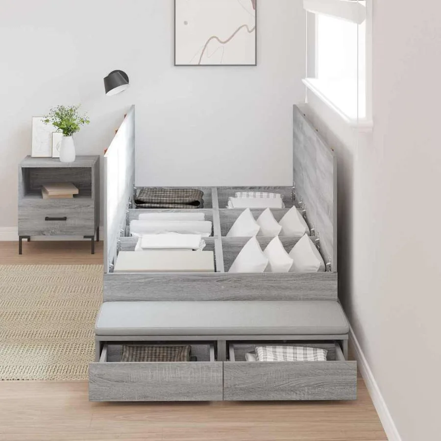 Cadre de lit avec rangement Gris Sonoma 90 cm Bois d'ingénierie - 4