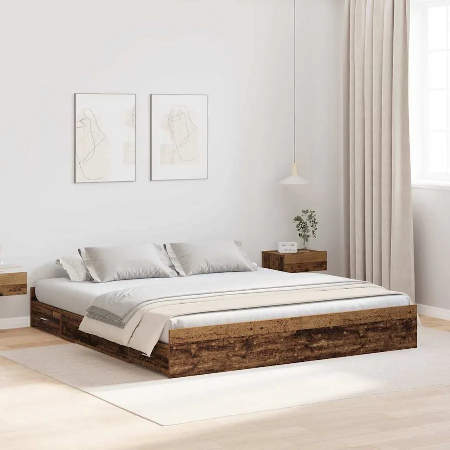 Cadre de lit avec rangement Bois Ancien 200 x 200 cm