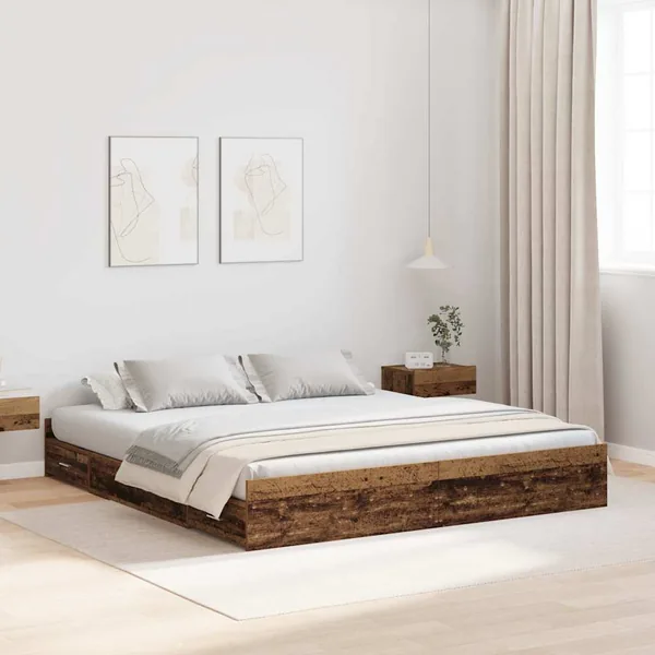 Cadre de lit avec rangement Bois Ancien 200 x 200 cm