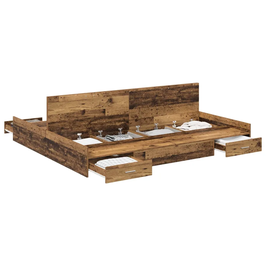 Cadre de lit avec rangement Bois Ancien 200 x 200 cm - 2