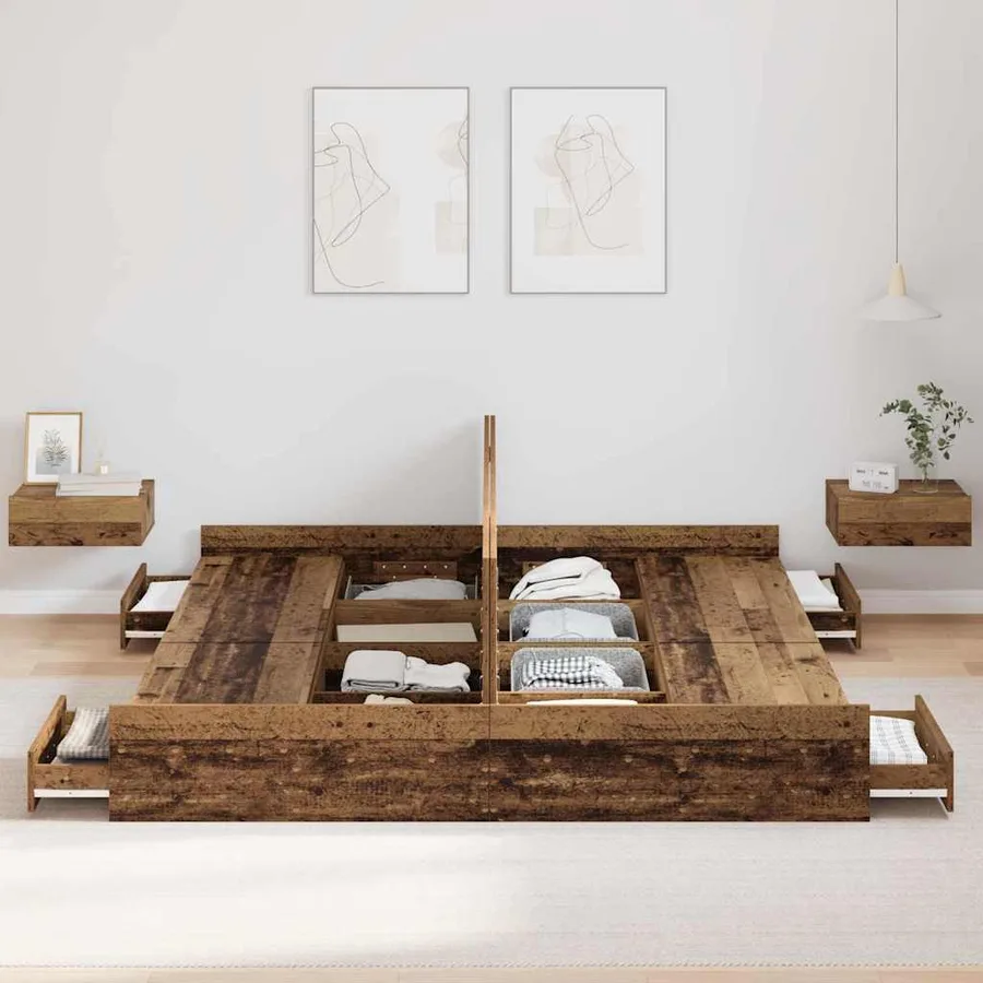Cadre de lit avec rangement Bois Ancien 200 x 200 cm - 3