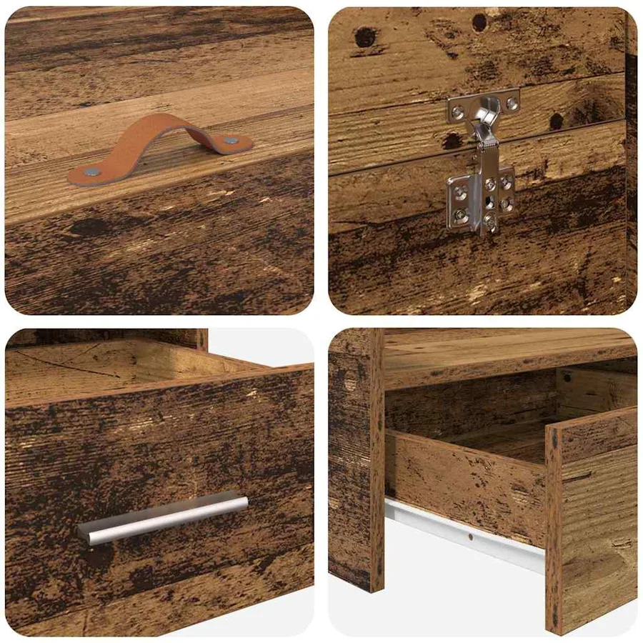 Cadre de lit avec rangement Bois Ancien 200 x 200 cm - 9