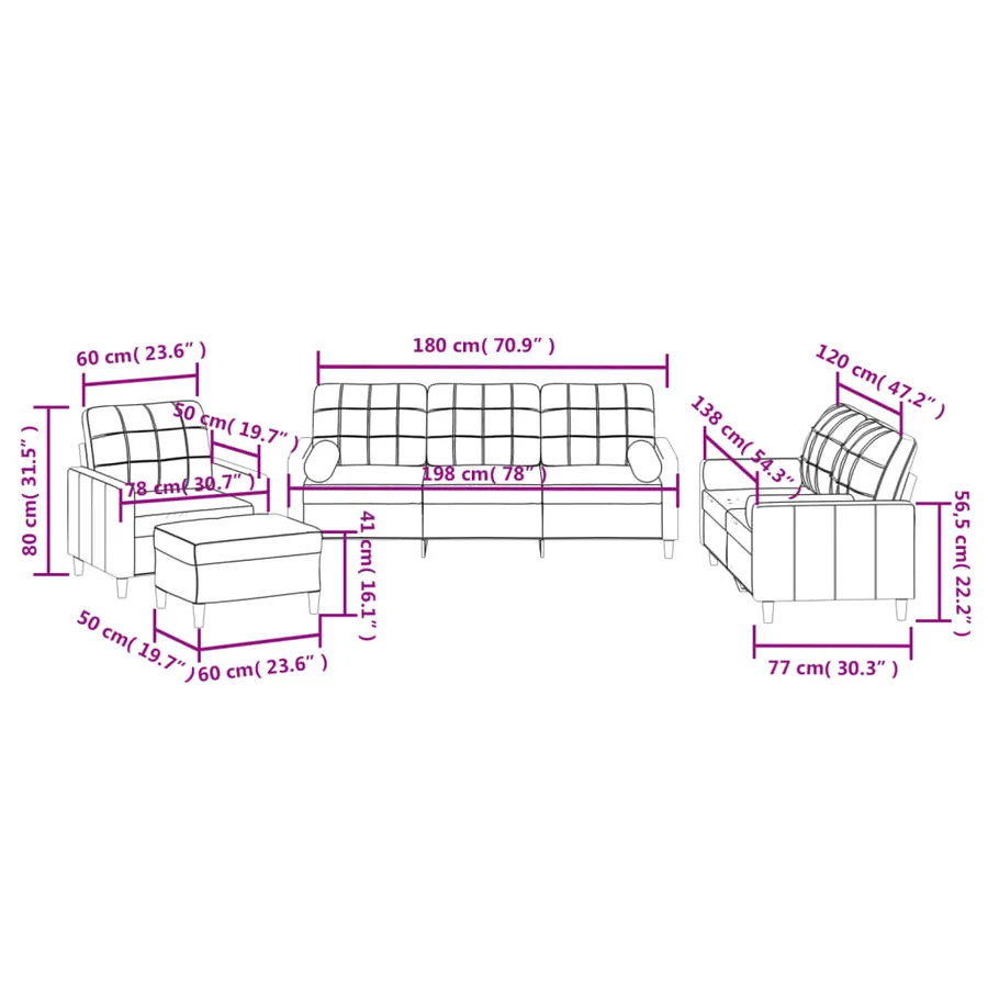 Ensemble de canapés 4 pcs avec coussins jaune clair tissu - 12