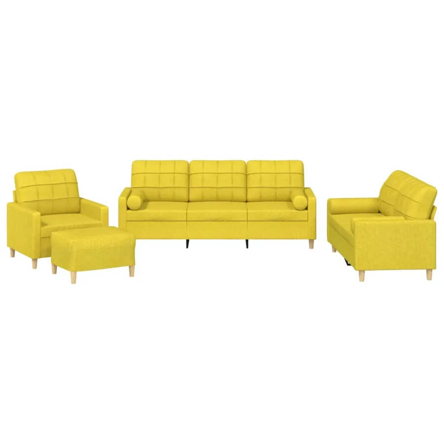 Ensemble de canapés 4 pcs avec coussins jaune clair tissu - 2