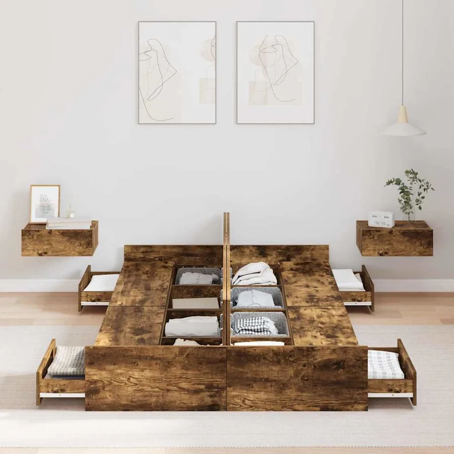 Cadre de lit avec rangement avec tiroir Chêne fumé 120 x 190 cm - 3