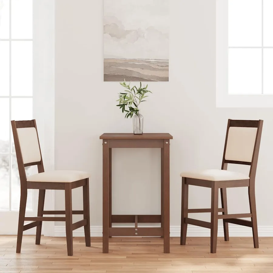Tabourets de bar avec coussins (lot de 2) en bois massif marron et caoutchouc