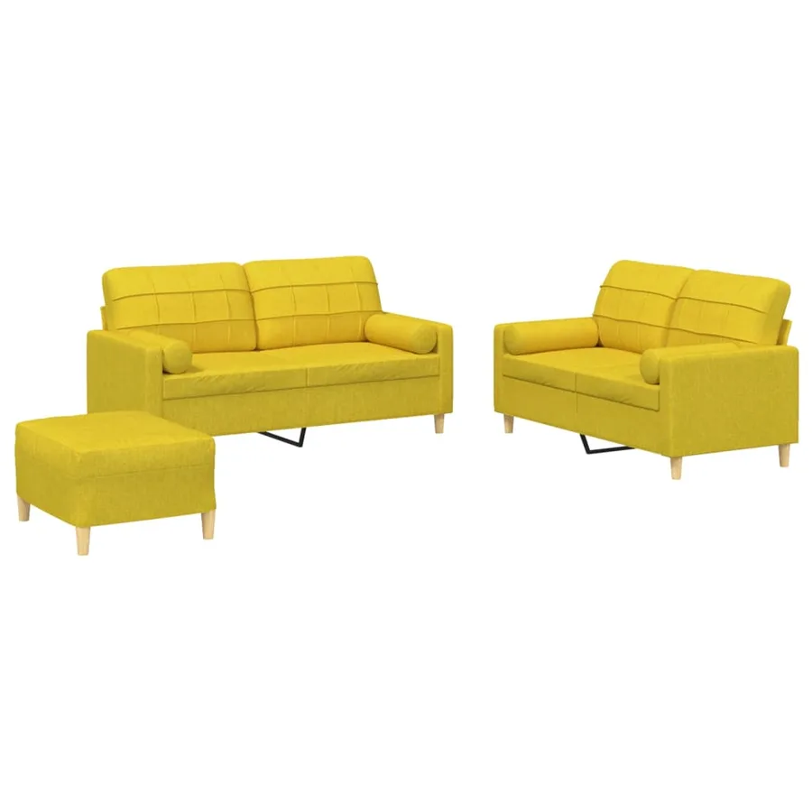 Ensemble de canapés 3 pcs avec coussins jaune clair tissu - 2