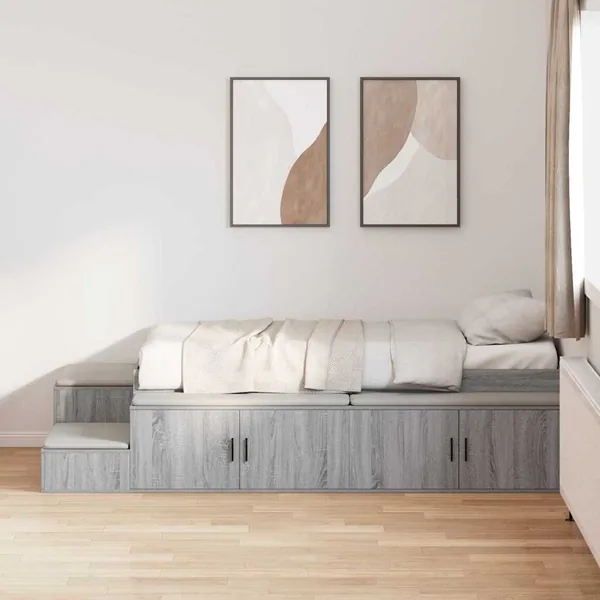 Cadre de lit avec rangement Gris Sonoma 75 cm Bois d'ingénierie