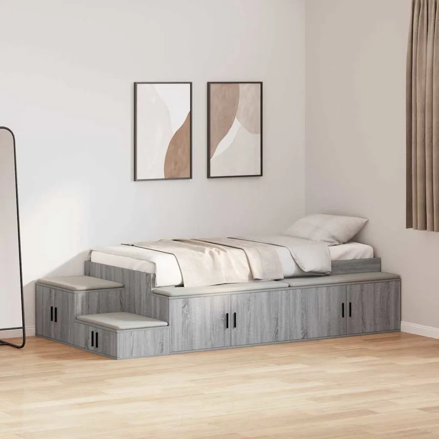 Cadre de lit avec rangement Gris Sonoma 75 cm Bois d'ingénierie - 4
