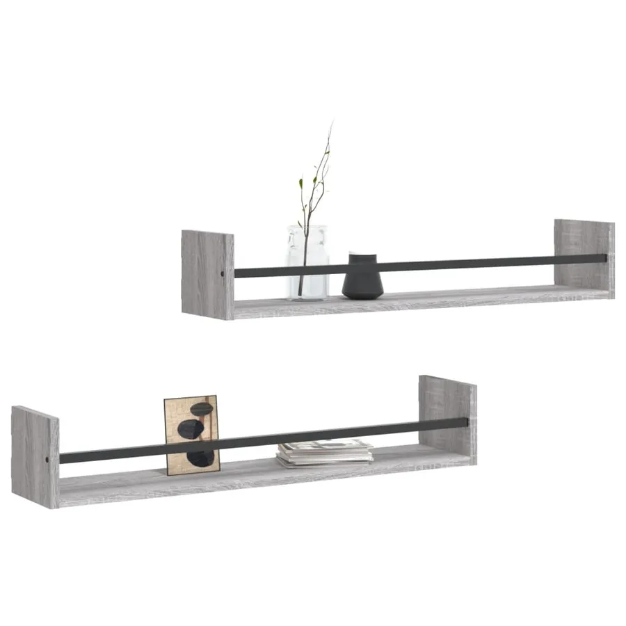 Étagères murales avec barres 2 pcs sonoma gris 80x16x14 cm - 3