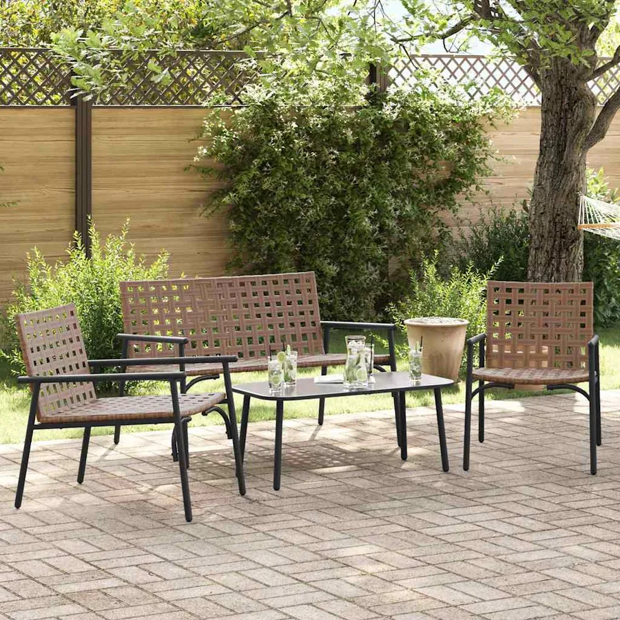 Ensemble de salle à manger pour jardin 4 pcs Marron polyrotin