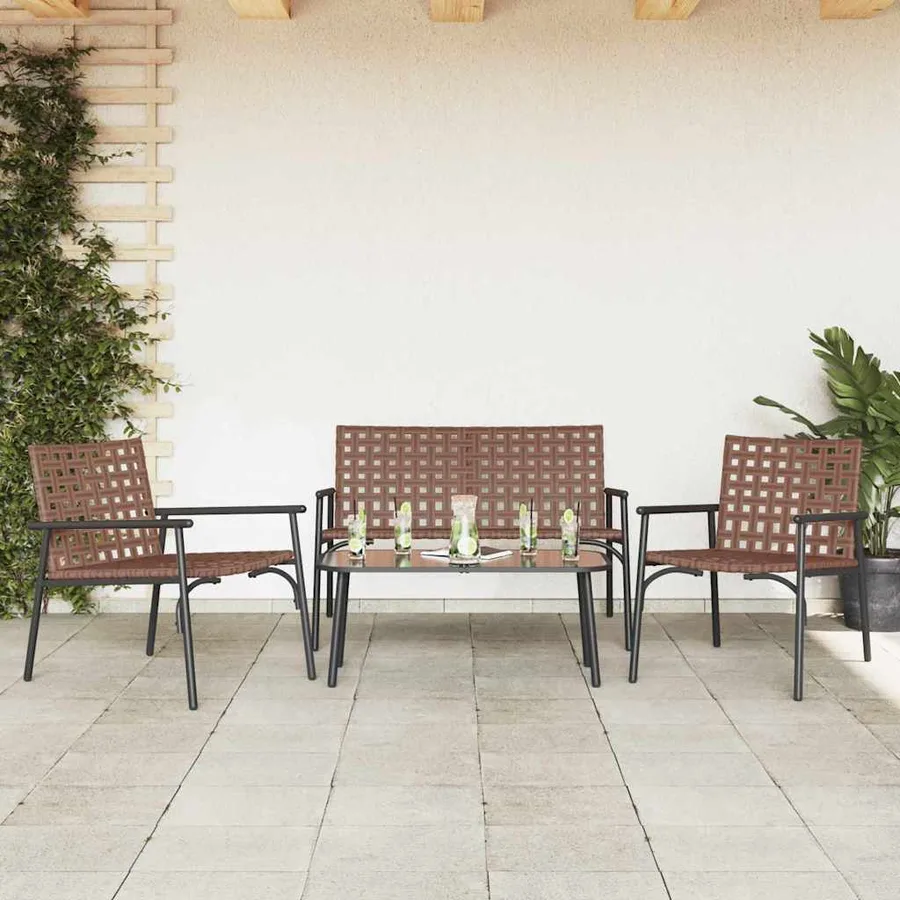 Ensemble de salle à manger pour jardin 4 pcs Marron polyrotin - 3